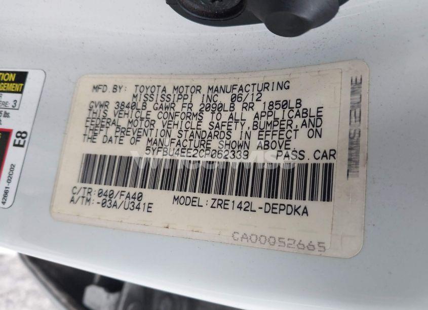 Photo 9 of 2012 Toyota Corolla L (VIN 5YFBU4EE2CP062339)