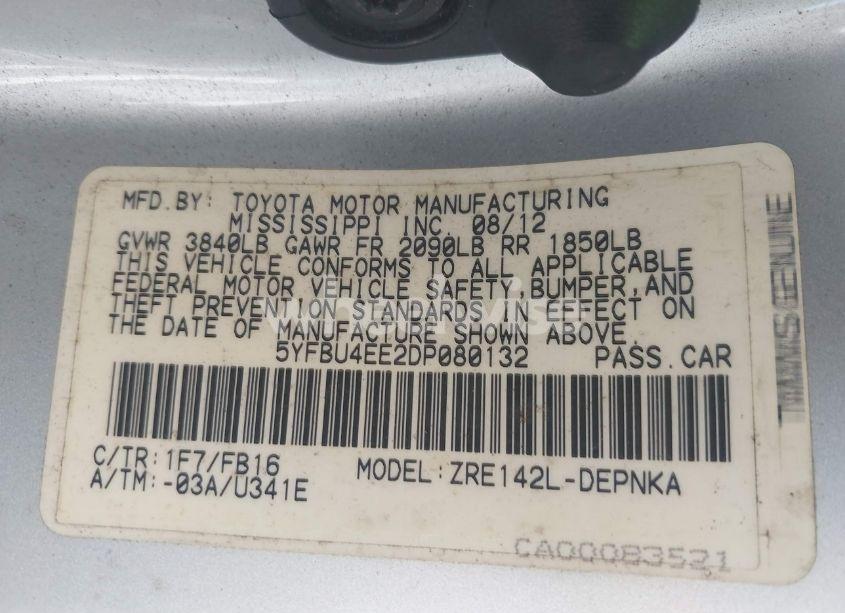 Photo 9 of 2013 Toyota Corolla LE (VIN 5YFBU4EE2DP080132)