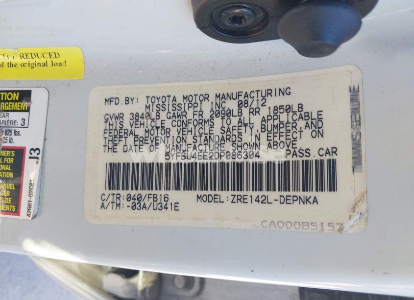 Photo 9 of 2013 Toyota Corolla LE (VIN 5YFBU4EE2DP086304)