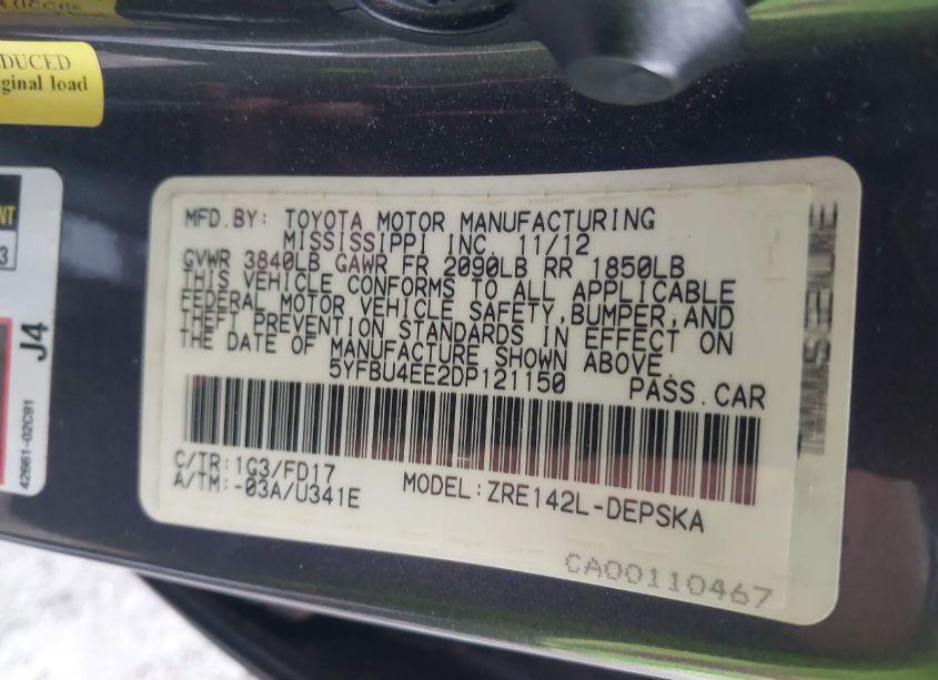 Photo 9 of 2013 Toyota Corolla S (VIN 5YFBU4EE2DP121150)