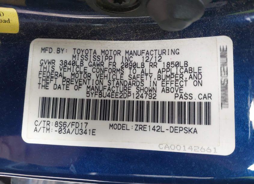 Photo 9 of 2013 Toyota Corolla S (VIN 5YFBU4EE2DP124792)