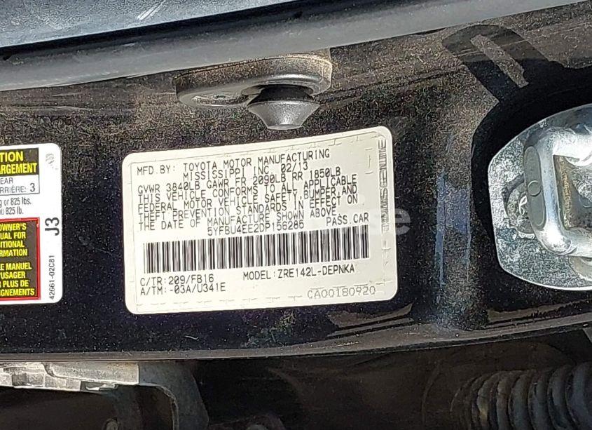 Photo 9 of 2013 Toyota Corolla LE (VIN 5YFBU4EE2DP156285)