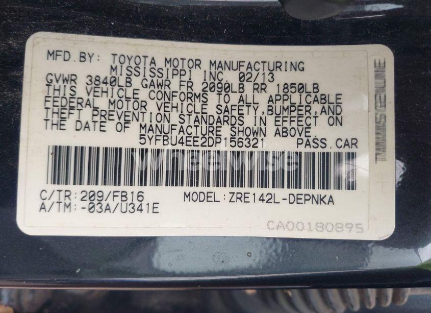 Photo 9 of 2013 Toyota Corolla LE (VIN 5YFBU4EE2DP156321)