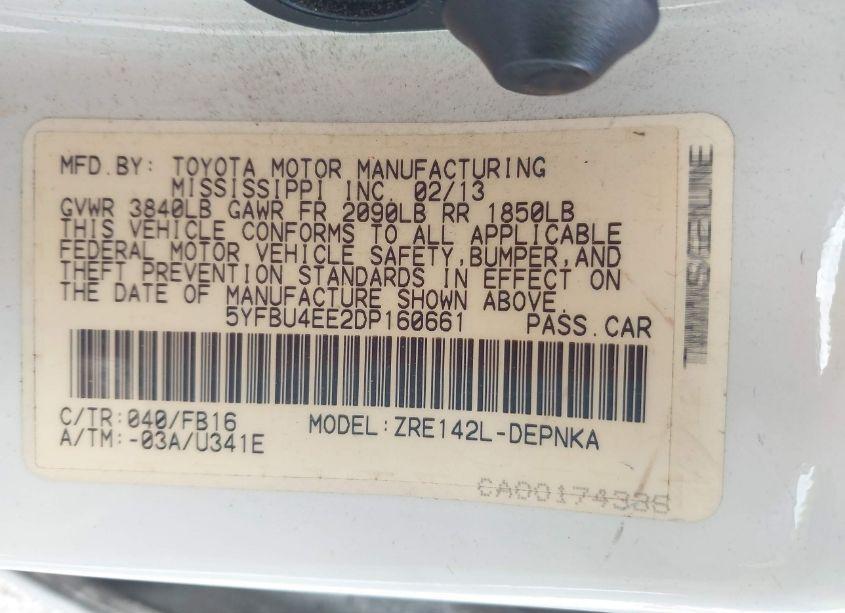 Photo 9 of 2013 Toyota Corolla LE (VIN 5YFBU4EE2DP160661)