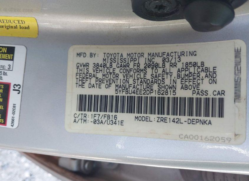 Photo 9 of 2013 Toyota Corolla LE (VIN 5YFBU4EE2DP162815)