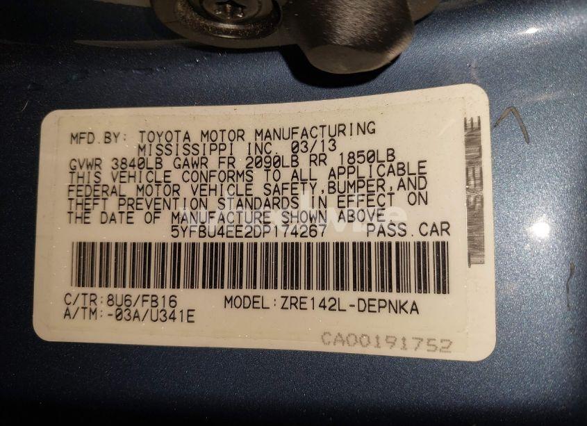 Photo 9 of 2013 Toyota Corolla LE (VIN 5YFBU4EE2DP174267)