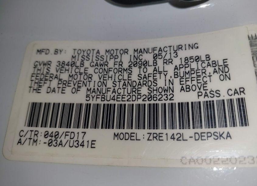 Photo 9 of 2013 Toyota Corolla S (VIN 5YFBU4EE2DP206232)