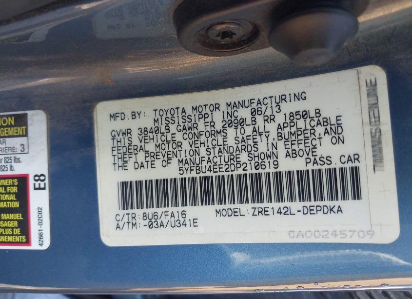 Photo 9 of 2013 Toyota Corolla L (VIN 5YFBU4EE2DP210619)