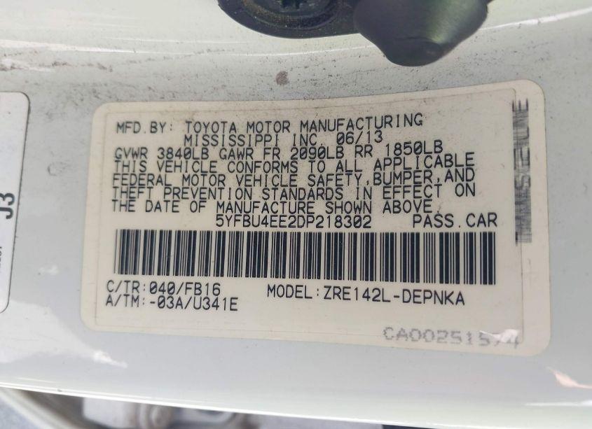 Photo 9 of 2013 Toyota Corolla LE (VIN 5YFBU4EE2DP218302)