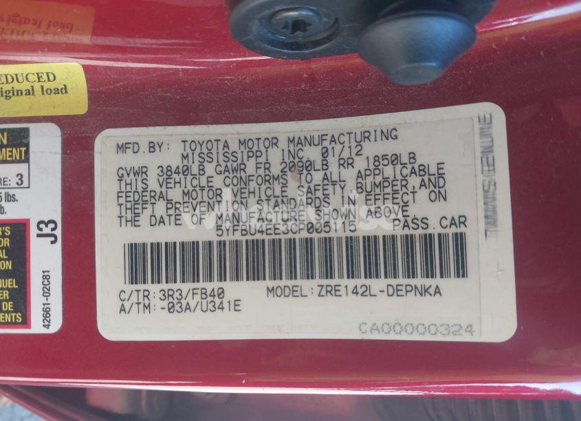 Photo 9 of 2012 Toyota Corolla LE (VIN 5YFBU4EE3CP005115)