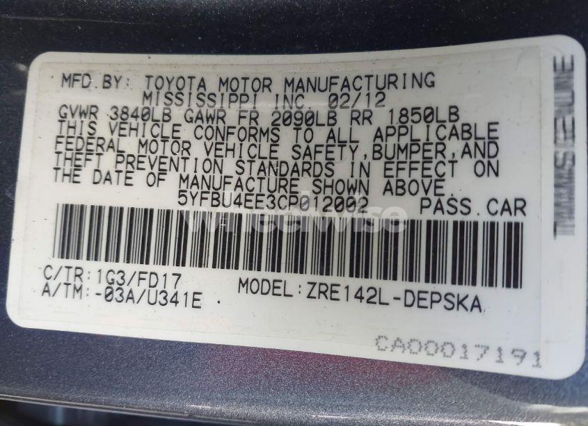 Photo 9 of 2012 Toyota Corolla S (VIN 5YFBU4EE3CP012002)