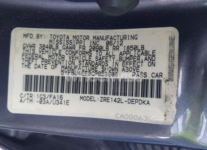 Photo 9 of 2012 Toyota Corolla L (VIN 5YFBU4EE3CP053908)