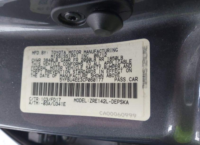 Photo 9 of 2012 Toyota Corolla S (VIN 5YFBU4EE3CP060177)