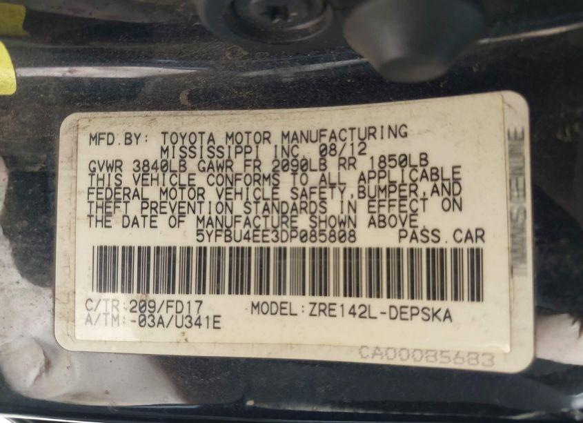 Photo 9 of 2013 Toyota Corolla S (VIN 5YFBU4EE3DP085808)