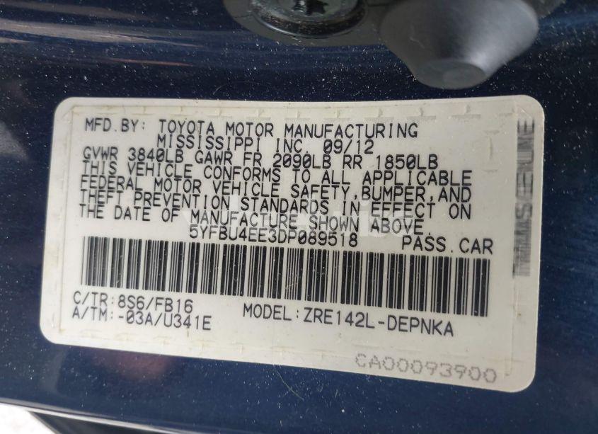 Photo 9 of 2013 Toyota Corolla LE (VIN 5YFBU4EE3DP089518)