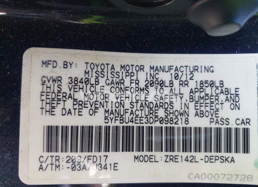 Photo 9 of 2013 Toyota Corolla S (VIN 5YFBU4EE3DP098218)