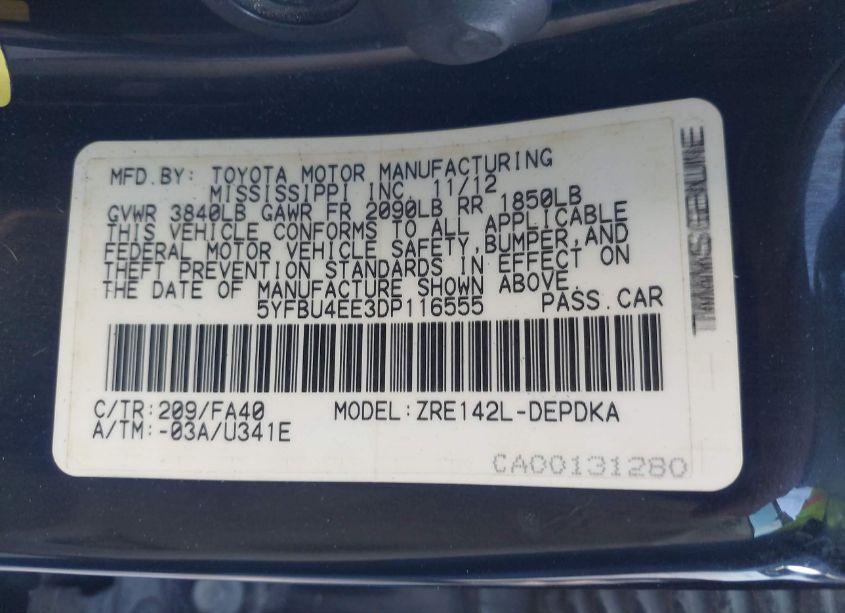 Photo 9 of 2013 Toyota Corolla L (VIN 5YFBU4EE3DP116555)