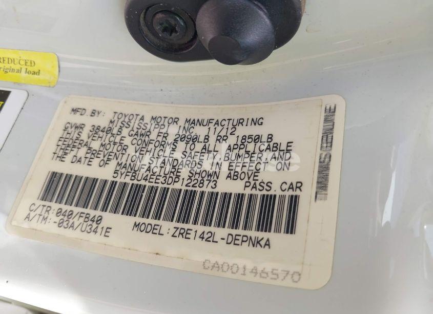 Photo 9 of 2013 Toyota Corolla LE (VIN 5YFBU4EE3DP122873)