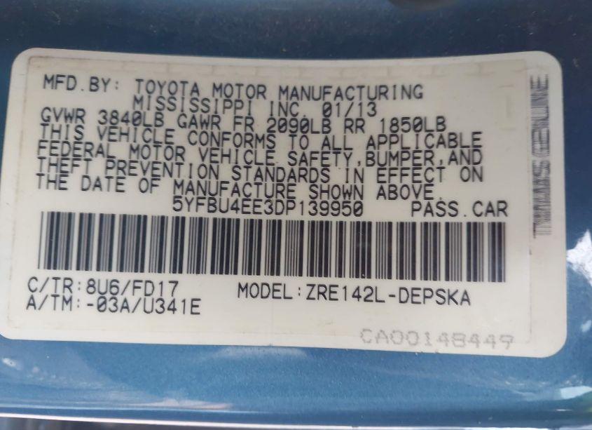 Photo 9 of 2013 Toyota Corolla S (VIN 5YFBU4EE3DP139950)