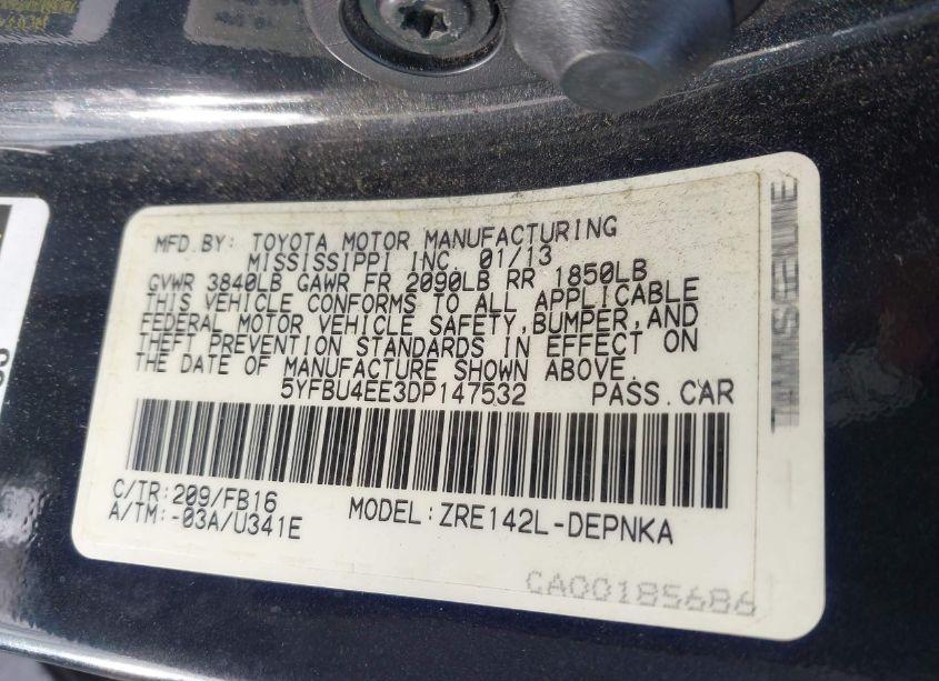 Photo 9 of 2013 Toyota Corolla LE (VIN 5YFBU4EE3DP147532)