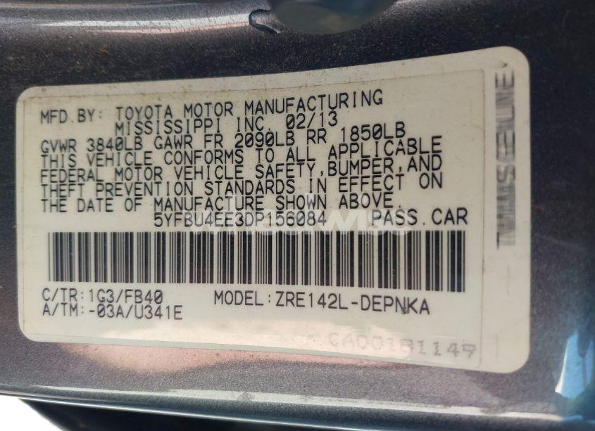 Photo 9 of 2013 Toyota Corolla LE (VIN 5YFBU4EE3DP156084)