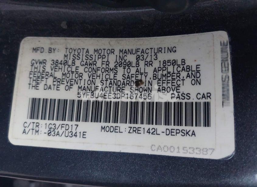 Photo 9 of 2013 Toyota Corolla S (VIN 5YFBU4EE3DP167456)