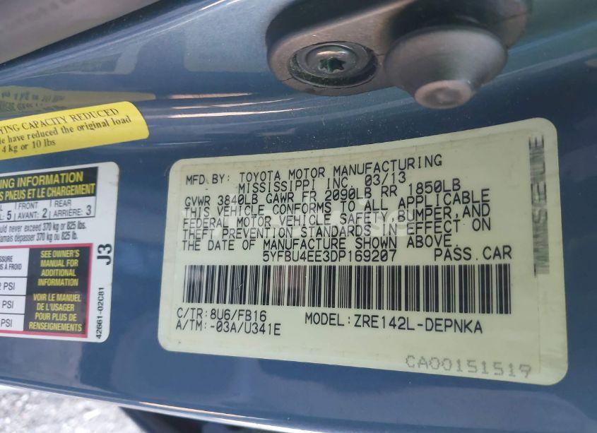 Photo 9 of 2013 Toyota Corolla LE (VIN 5YFBU4EE3DP169207)