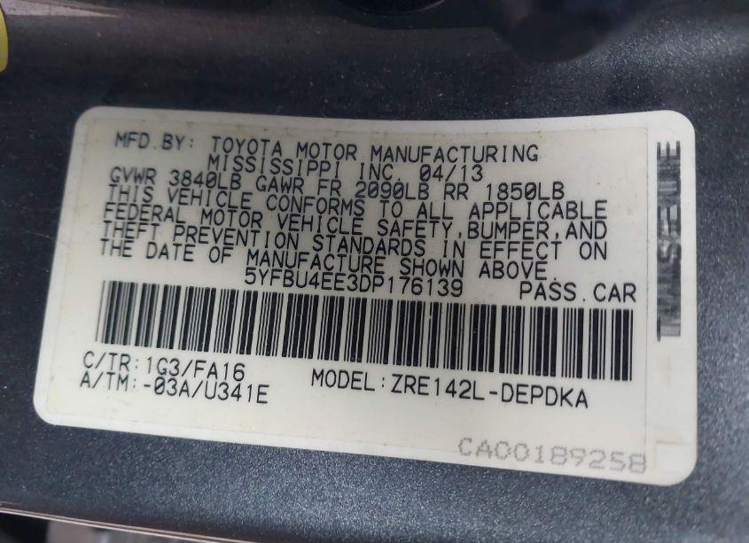 Photo 9 of 2013 Toyota Corolla L (VIN 5YFBU4EE3DP176139)