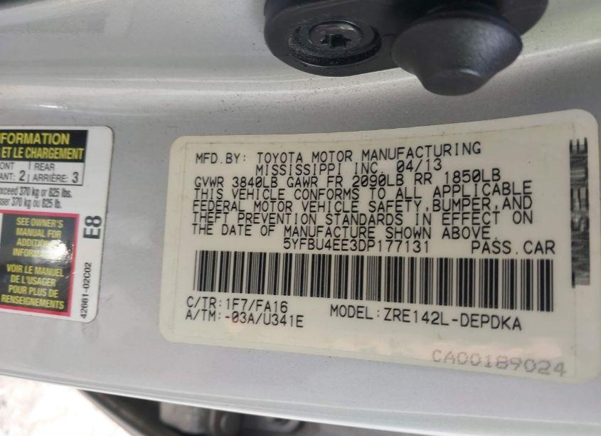 Photo 9 of 2013 Toyota Corolla L (VIN 5YFBU4EE3DP177131)