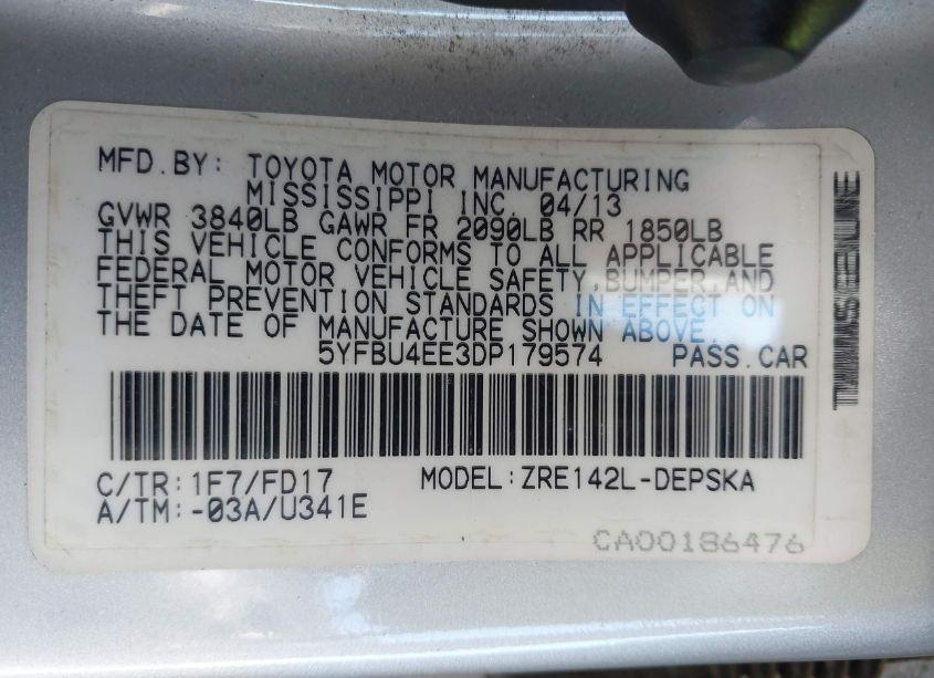 Photo 9 of 2013 Toyota Corolla S (VIN 5YFBU4EE3DP179574)