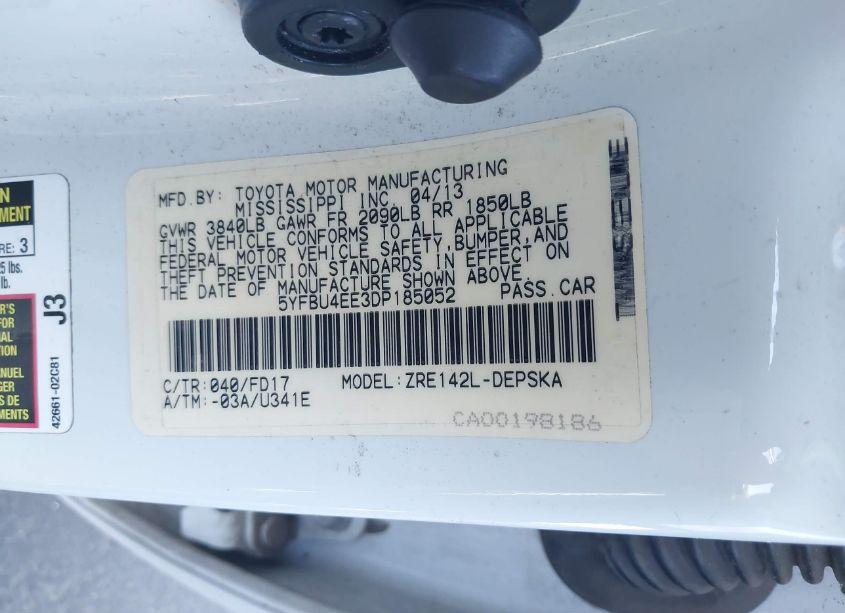 Photo 9 of 2013 Toyota Corolla S (VIN 5YFBU4EE3DP185052)