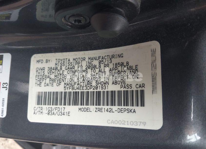 Photo 9 of 2013 Toyota Corolla S (VIN 5YFBU4EE3DP201931)