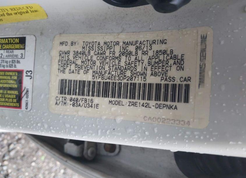 Photo 9 of 2013 Toyota Corolla LE (VIN 5YFBU4EE3DP207115)