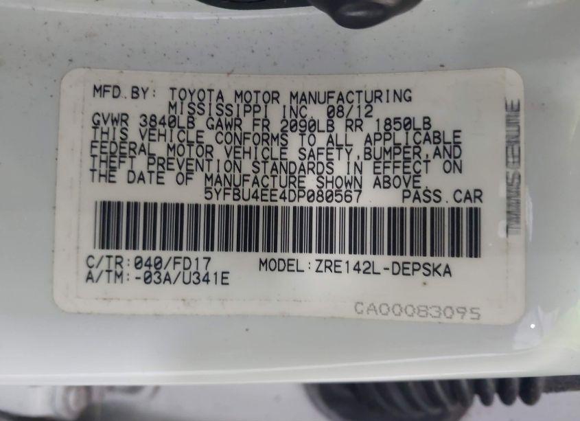 Photo 9 of 2013 Toyota Corolla S (VIN 5YFBU4EE4DP080567)