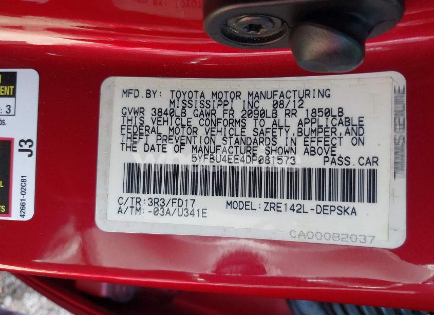 Photo 9 of 2013 Toyota Corolla S (VIN 5YFBU4EE4DP081573)