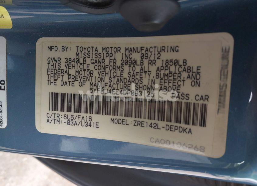 Photo 9 of 2013 Toyota Corolla L (VIN 5YFBU4EE4DP093125)