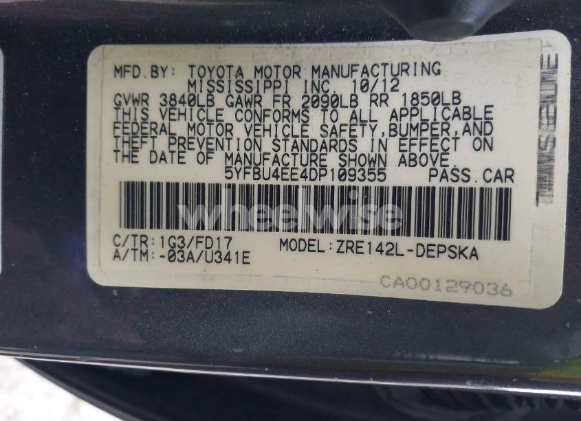 Photo 9 of 2013 Toyota Corolla S (VIN 5YFBU4EE4DP109355)