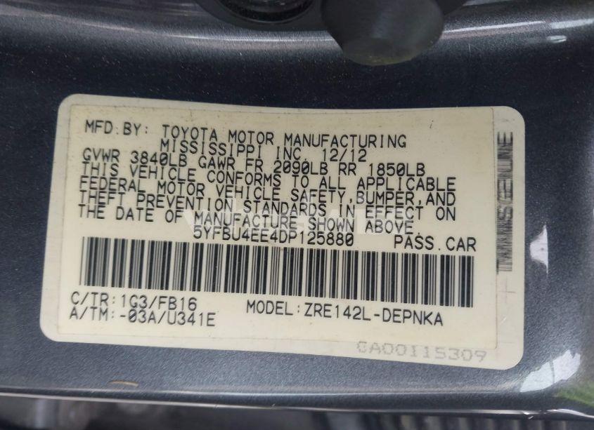 Photo 9 of 2013 Toyota Corolla LE (VIN 5YFBU4EE4DP125880)