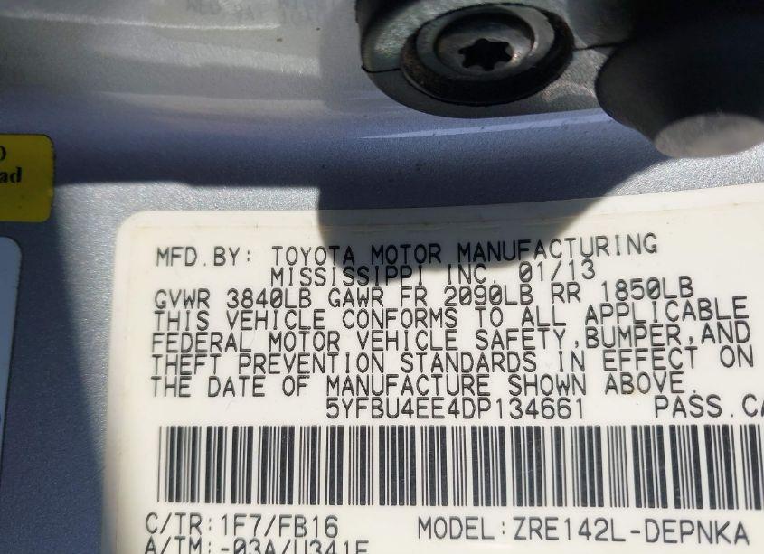 Photo 9 of 2013 Toyota Corolla LE (VIN 5YFBU4EE4DP134661)