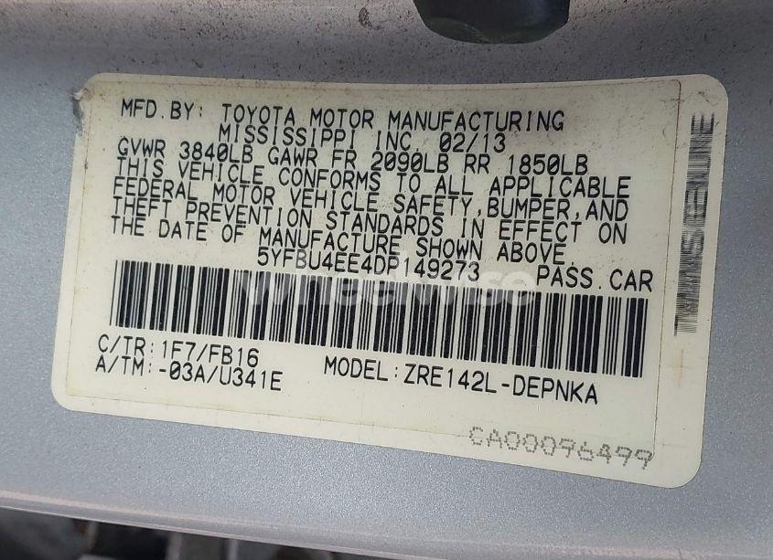 Photo 9 of 2013 Toyota Corolla LE (VIN 5YFBU4EE4DP149273)