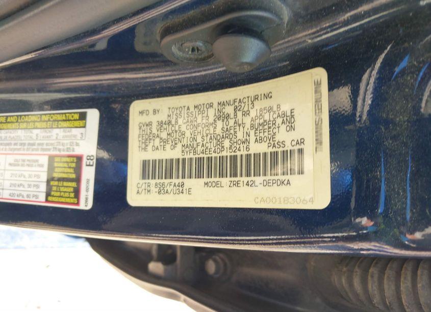 Photo 9 of 2013 Toyota Corolla L (VIN 5YFBU4EE4DP152416)