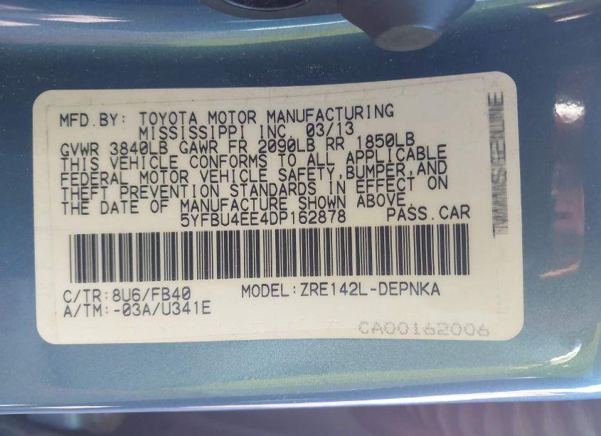 Photo 9 of 2013 Toyota Corolla LE (VIN 5YFBU4EE4DP162878)