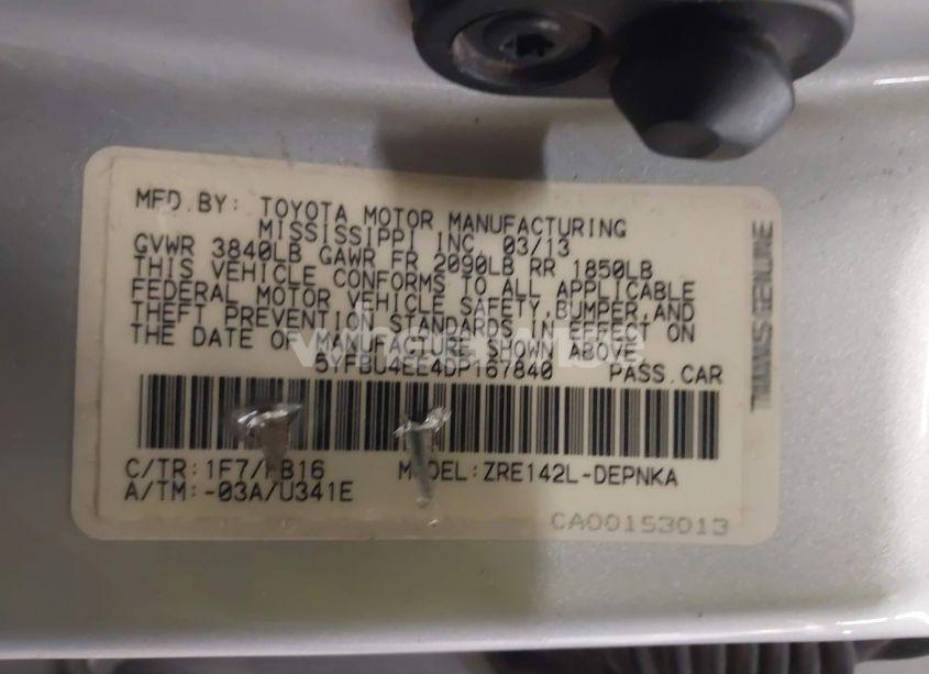 Photo 9 of 2013 Toyota Corolla LE (VIN 5YFBU4EE4DP167840)