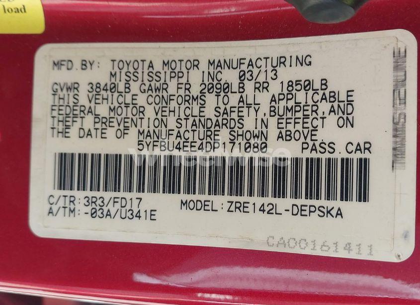 Photo 9 of 2013 Toyota Corolla S (VIN 5YFBU4EE4DP171080)