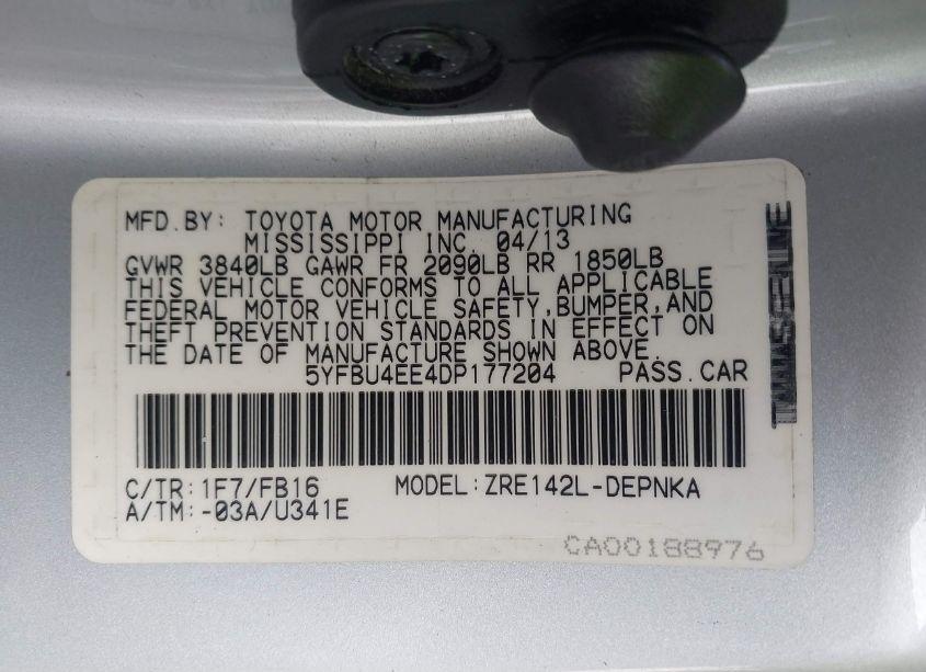 Photo 9 of 2013 Toyota Corolla LE (VIN 5YFBU4EE4DP177204)