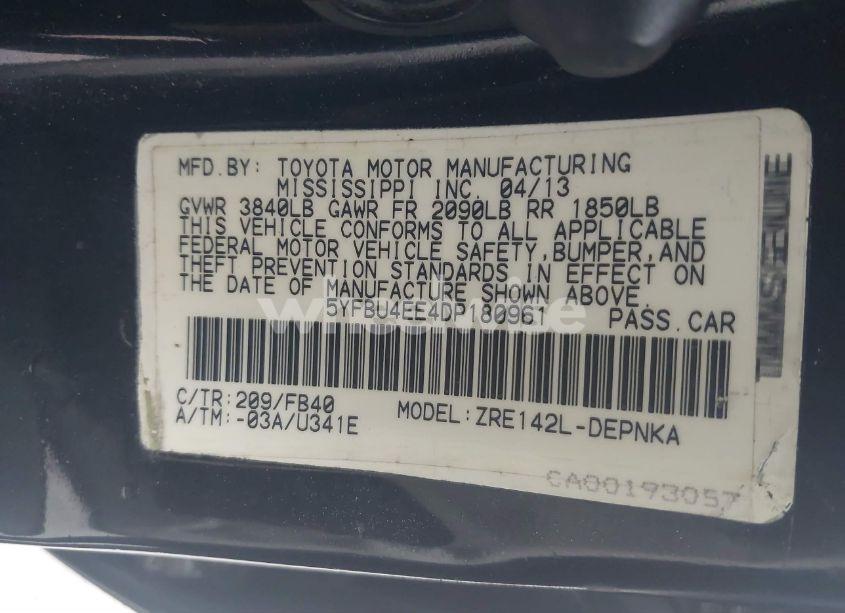 Photo 9 of 2013 Toyota Corolla LE (VIN 5YFBU4EE4DP180961)