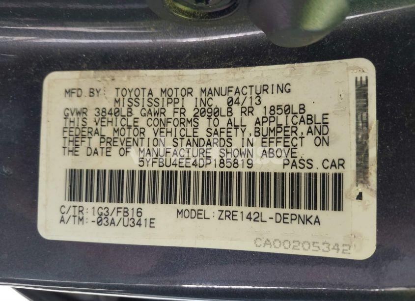 Photo 9 of 2013 Toyota Corolla LE (VIN 5YFBU4EE4DP185819)