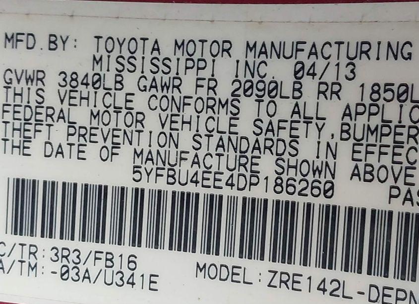 Photo 9 of 2013 Toyota Corolla LE (VIN 5YFBU4EE4DP186260)