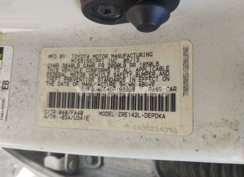 Photo 9 of 2013 Toyota Corolla L/LE/LE SPECIAL EDITION/S/S SPECIAL EDITION (VIN 5YFBU4EE4DP198098)