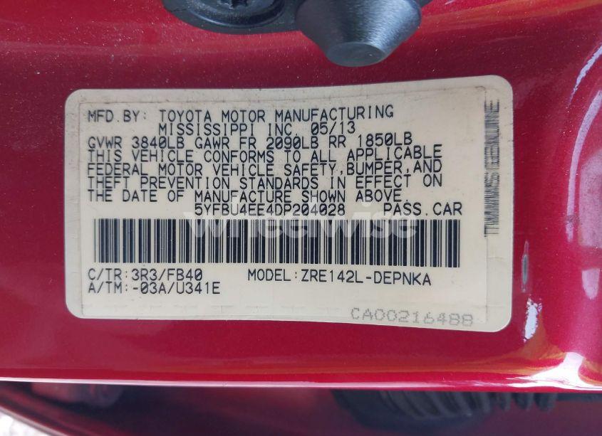 Photo 9 of 2013 Toyota Corolla LE (VIN 5YFBU4EE4DP204028)